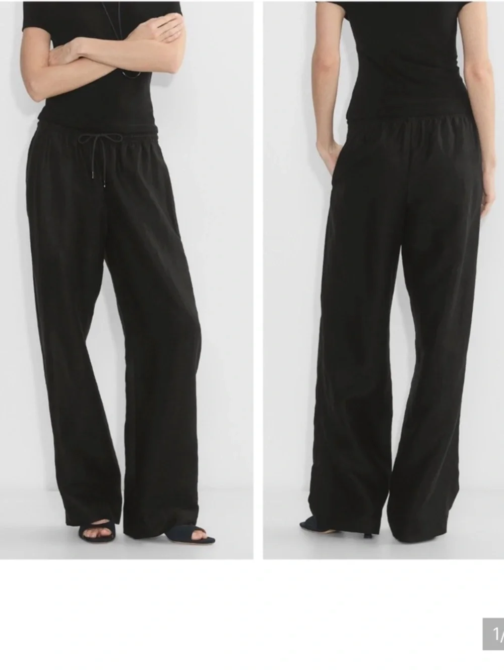 Wilfred Black Linen Pant Mid Rise Wide Leg Size S